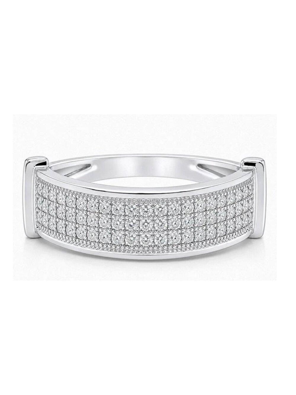 Genuine 0.75 Cts Three Row Diamonds Ring 14k White Gold